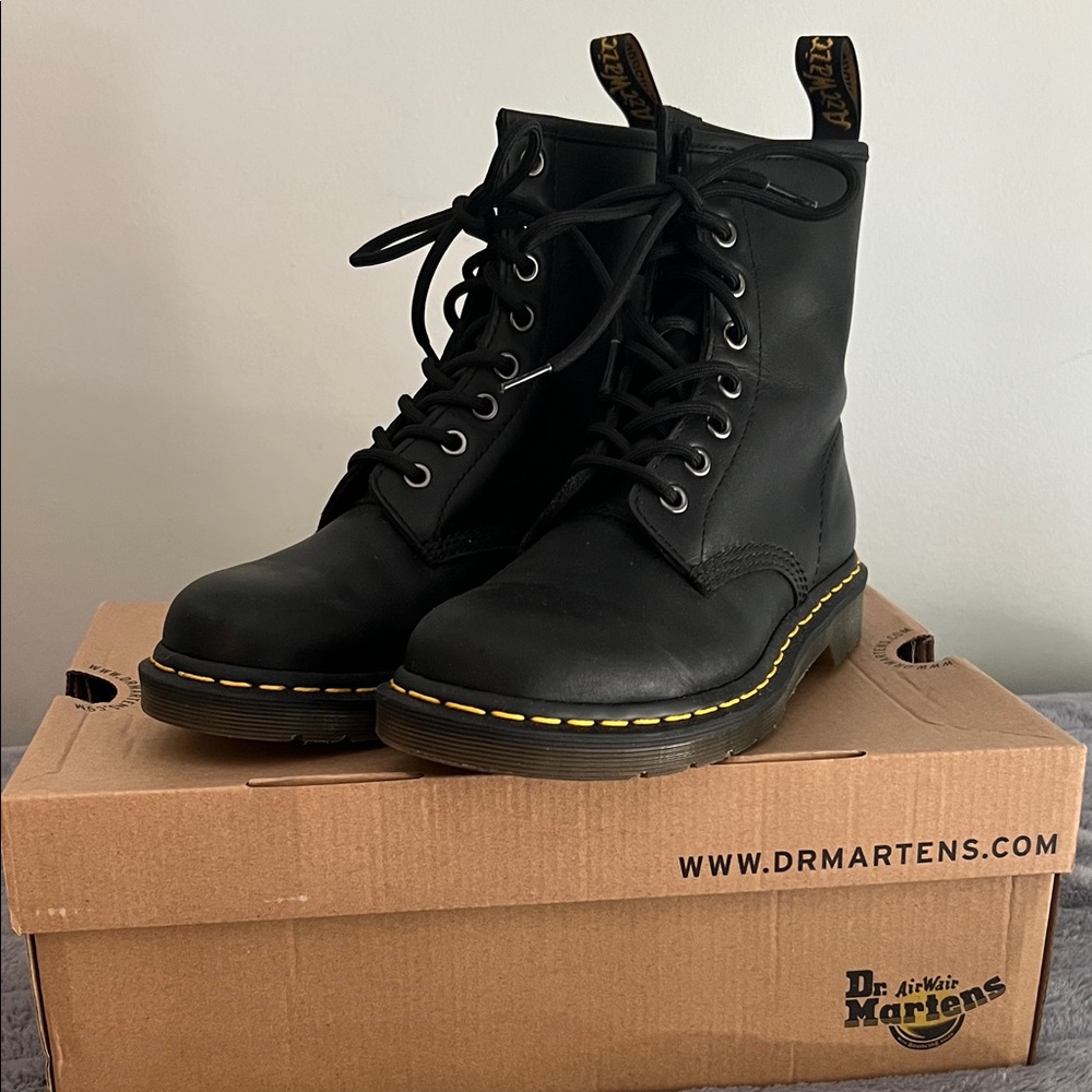 Dr. Martens Black Boots with Yellow Stitching